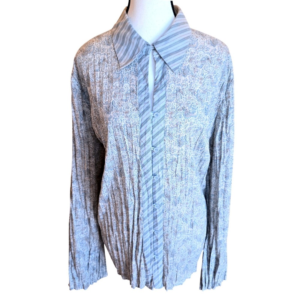 VTG Lane Bryant Blouse 18/20 Plus Floral Paisley Crinkle Pleated Striped Y2K